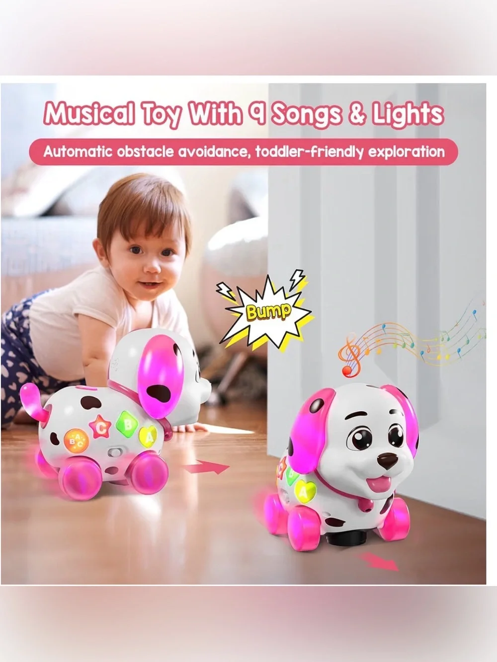 Pink Musical Pull-Along Puppy Toy for Toddlers - Interactive Learning Play